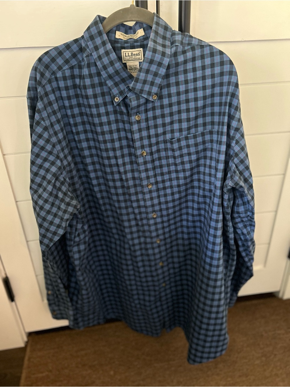 L.L. Bean Blue Plaid Button-Down Dress Shirt - Classic Men's XXL Tall